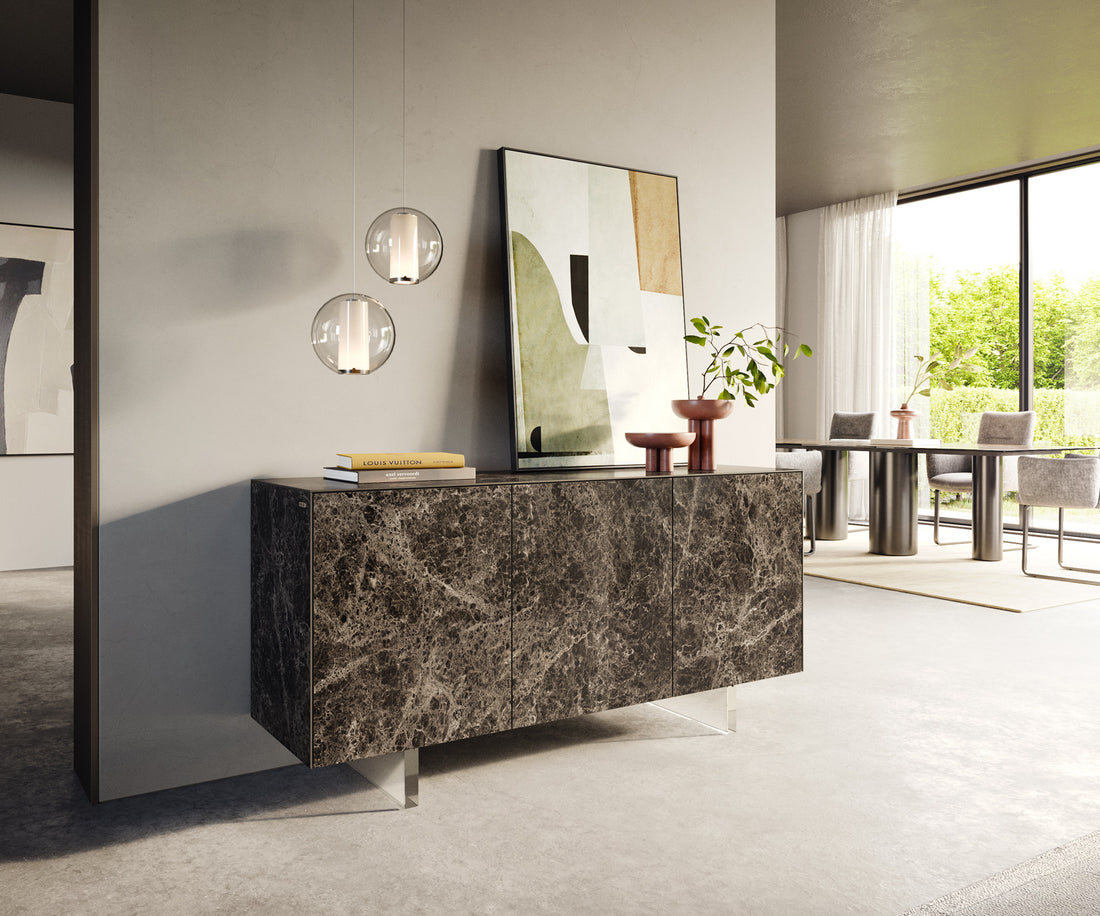 Sideboard Cuor 150cm Ceramic Emperador Extra Lucidato 3 Doors Acryl Feet