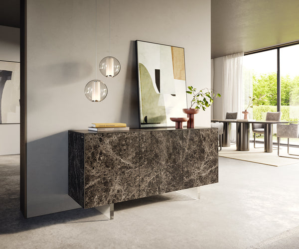 Sideboard Cuor 150cm Ceramic Emperador Extra Lucidato 3 Doors Acryl Feet