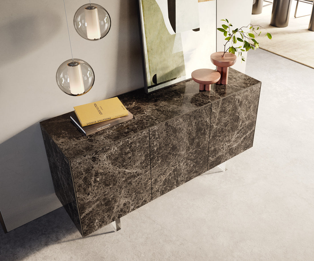 Sideboard Cuor 150cm Ceramic Emperador Extra Lucidato 3 Doors Acryl Feet