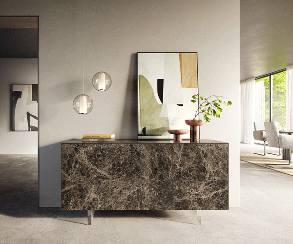 Sideboard Cuor 150cm Ceramic Emperador Extra Lucidato 3 Doors Acryl Feet