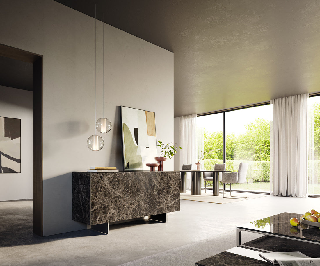 Sideboard Cuor 150cm Ceramic Emperador Extra Lucidato 3 Doors Narrow Feet Silver