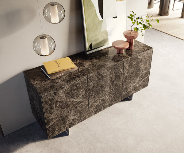 Sideboard Cuor 150cm Ceramic Emperador Extra Lucidato 3 Doors Narrow Feet Silver