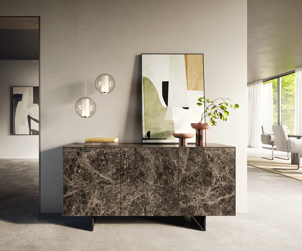 Sideboard Cuor 150cm Ceramic Emperador Extra Lucidato 3 Doors Narrow Feet Black