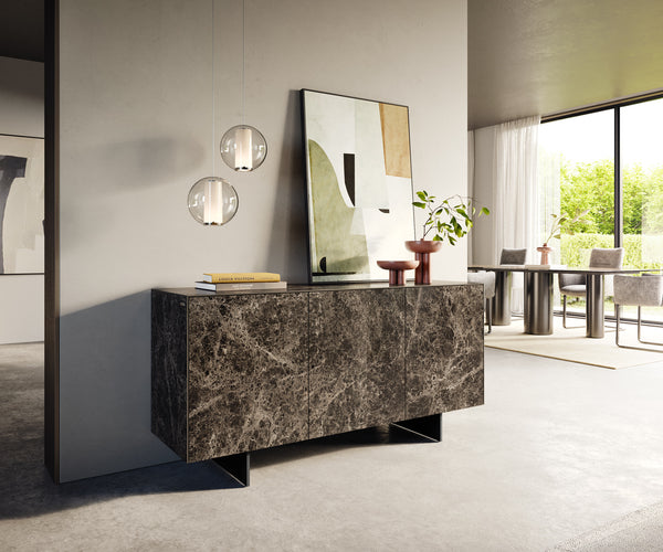 Sideboard Cuor 150cm Ceramic Emperador Extra Lucidato 3 Doors Narrow Feet Black