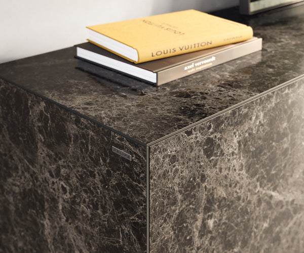 Sideboard Cuor 150cm Ceramic Emperador Extra Lucidato 3 Doors Narrow Feet Black
