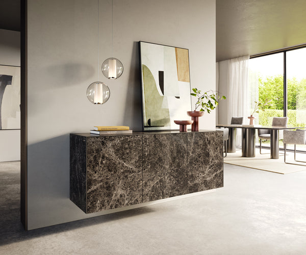 Floating Sideboard Cuor 150cm Ceramic Emperador Extra Lucidato 3 Doors