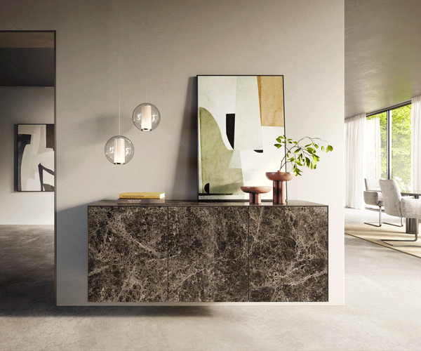 Floating Sideboard Cuor 150cm Ceramic Emperador Extra Lucidato 3 Doors