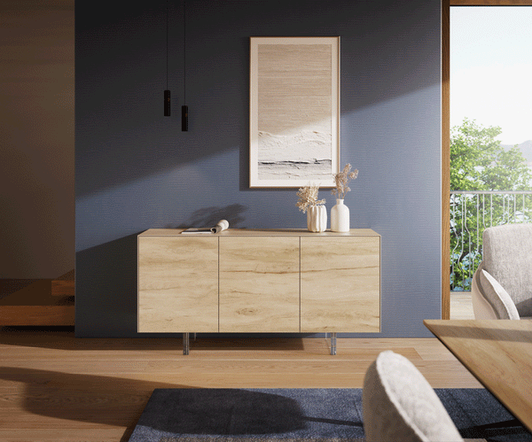 Sideboard Cuor 150cm Ceramic Sabbia Oak 3 Doors Acryl Feet