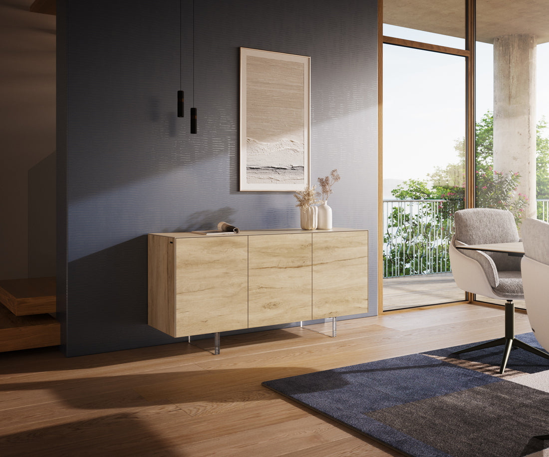 Sideboard Cuor 150cm Ceramic Sabbia Oak 3 Doors Acryl Feet