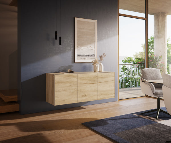 Floating Sideboard Cuor 150cm Ceramic Sabbia Oak 3 Doors