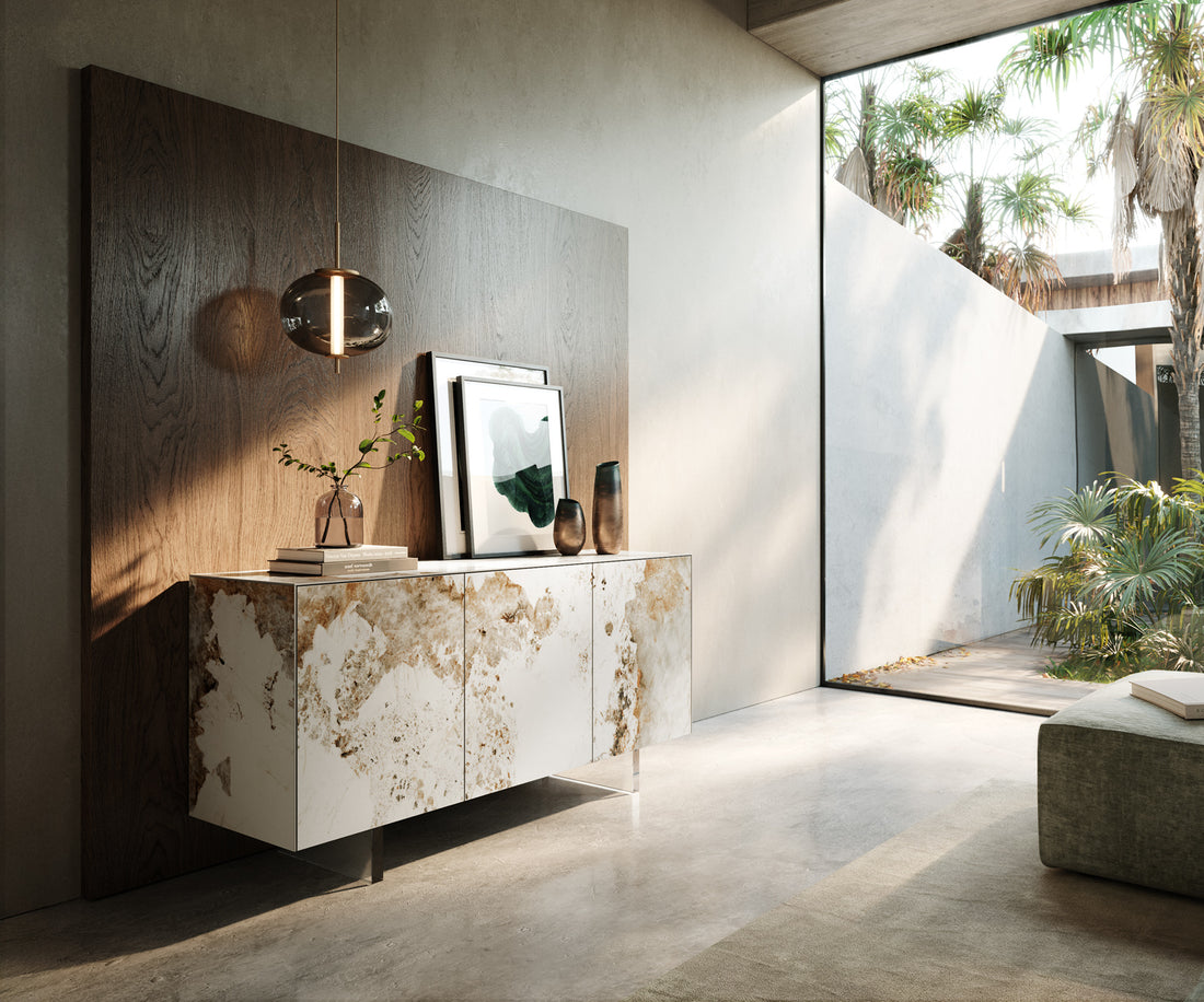 Sideboard Cuor 150cm Ceramic Minas Melange 3 Doors Acryl Feet