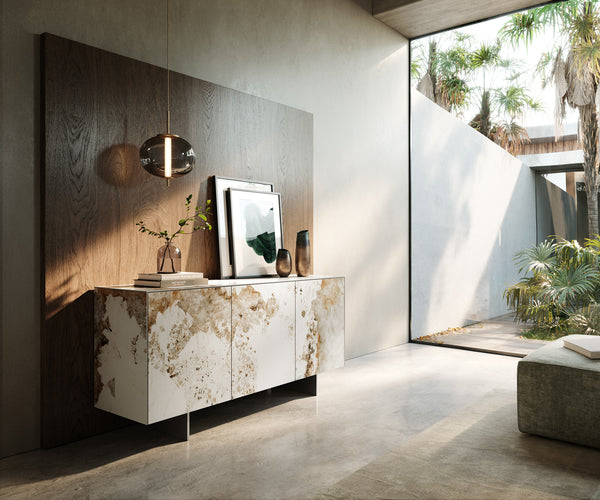 Sideboard Cuor 150cm Ceramic Minas Melange 3 Doors Narrow Feet Silver