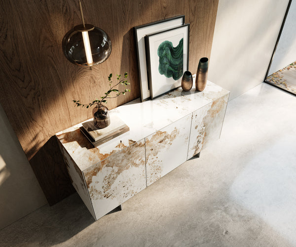 Sideboard Cuor 150cm Ceramic Minas Melange 3 Doors Narrow Feet Silver