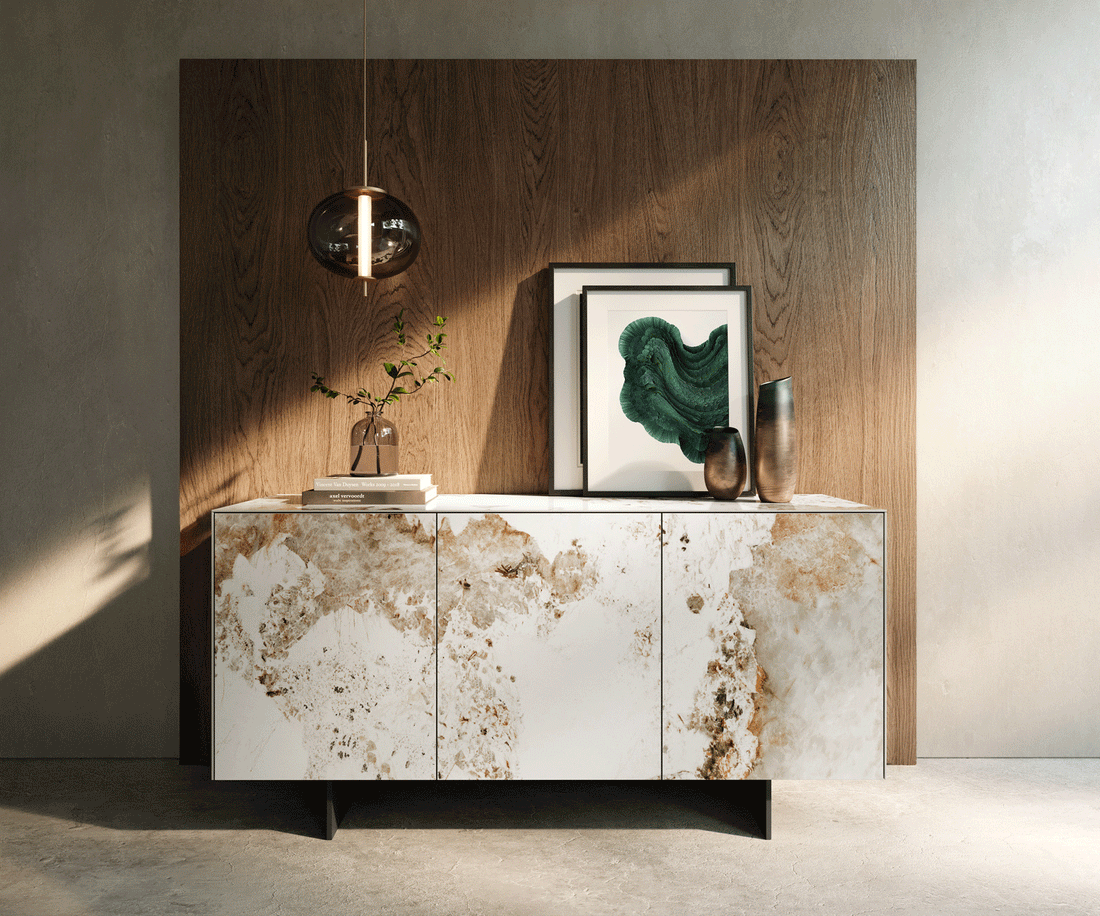 Sideboard Cuor 150cm Ceramic Minas Melange 3 Doors Narrow Feet Black