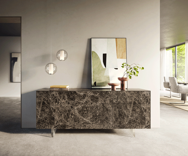 Sideboard Cuor 180cm Ceramic Emperador Extra Lucidato 2 Doors 3 Drawers Acryl Feet