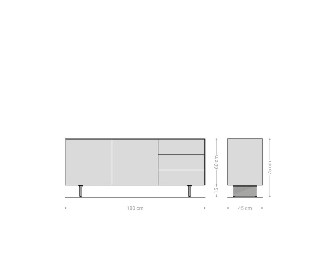 Sideboard Cuor 180cm Ceramic Emperador Extra Lucidato 2 Doors 3 Drawers Acryl Feet