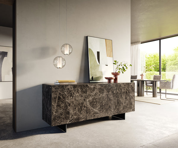 Sideboard Cuor 180cm Ceramic Emperador Extra Lucidato 2 Doors 3 Drawers Narrow Feet Black