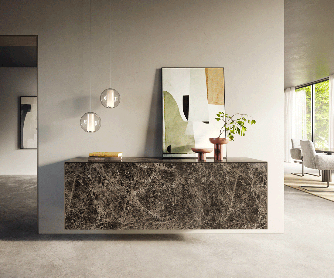 Floating Sideboard Cuor 180cm Ceramic Emperador Extra Lucidato 2 Doors 3 Drawers