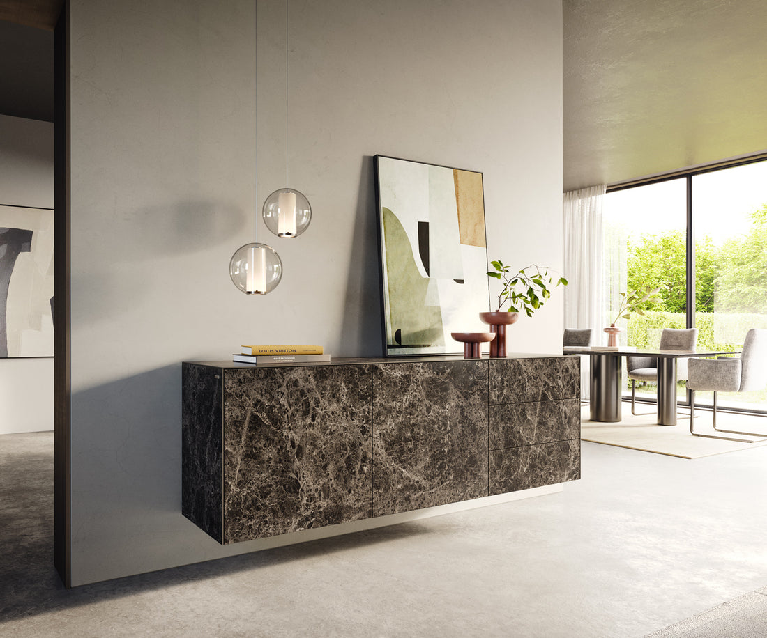 Floating Sideboard Cuor 180cm Ceramic Emperador Extra Lucidato 2 Doors 3 Drawers