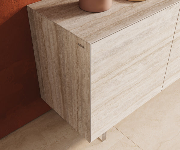 Sideboard Cuor 180cm Ceramic Travertino Bianco 2 Doors 3 Drawers Acryl Feet