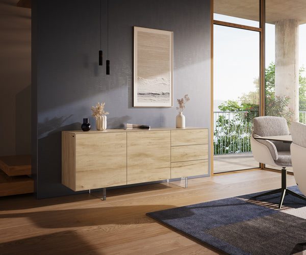 Sideboard Cuor 180cm Ceramic Sabbia Oak 2 Doors 3 Drawers Acryl Feet