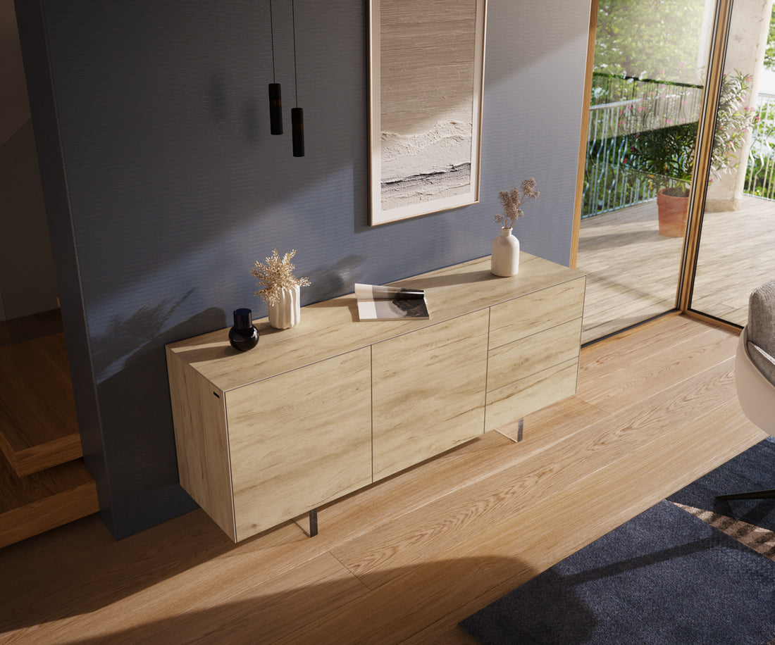 Sideboard Cuor 180cm Ceramic Sabbia Oak 2 Doors 3 Drawers Acryl Feet