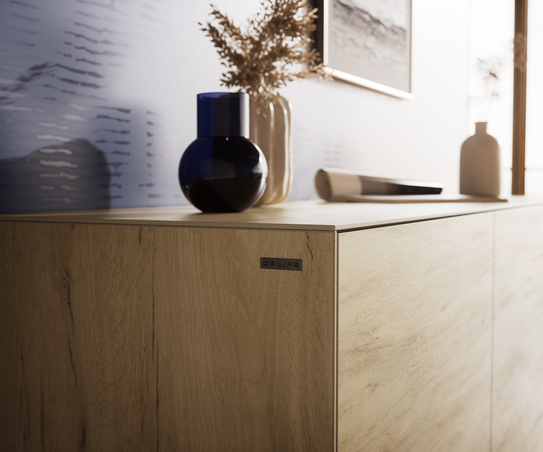 Sideboard Cuor 180cm Ceramic Sabbia Oak 2 Doors 3 Drawers Acryl Feet