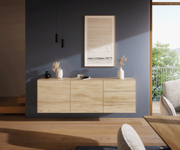 Floating Sideboard Cuor 180cm Ceramic Sabbia Oak 2 Doors 3 Drawers