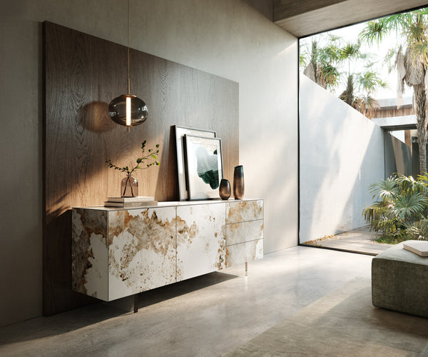 Sideboard Cuor 180cm Ceramic Minas Melange 2 Doors 3 Drawers Acryl Feet