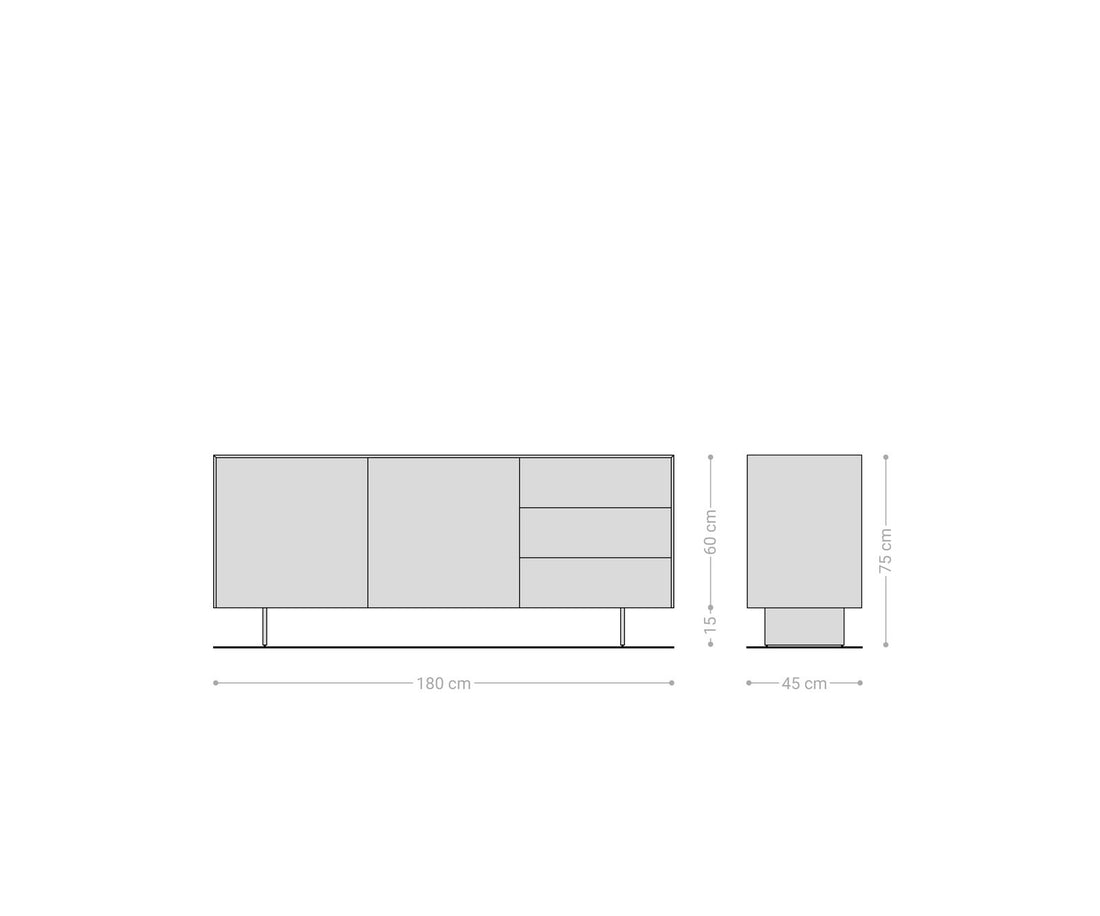 Sideboard Cuor 180cm Ceramic Minas Melange 2 Doors 3 Drawers Narrow Feet Silver