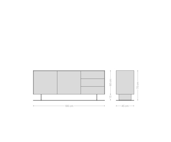Sideboard Cuor 180cm Ceramic Minas Melange 2 Doors 3 Drawers Narrow Feet Silver