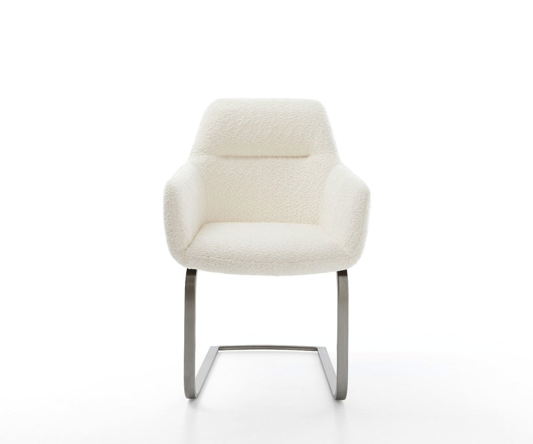 Dining Chair Pejo Bouclé White Cantilever Flat Base Graphite Pocket Springs