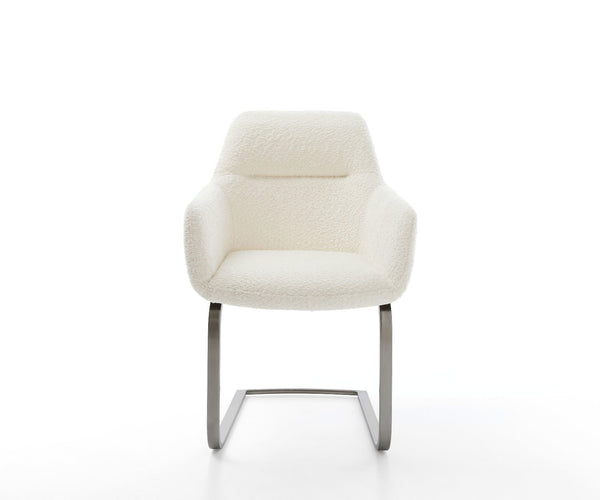 Dining Chair Pejo Bouclé White Cantilever Flat Base Graphite Pocket Springs