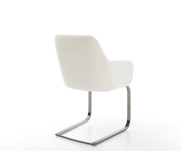 Dining Chair Pejo Bouclé White Cantilever Flat Base Graphite Pocket Springs