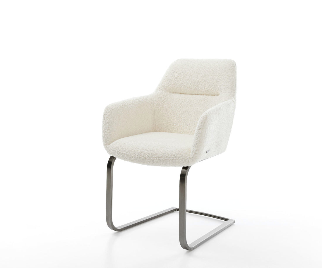 Dining Chair Pejo Bouclé White Cantilever Flat Base Graphite Pocket Springs