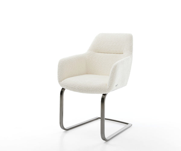 Dining Chair Pejo Bouclé White Cantilever Flat Base Graphite Pocket Springs
