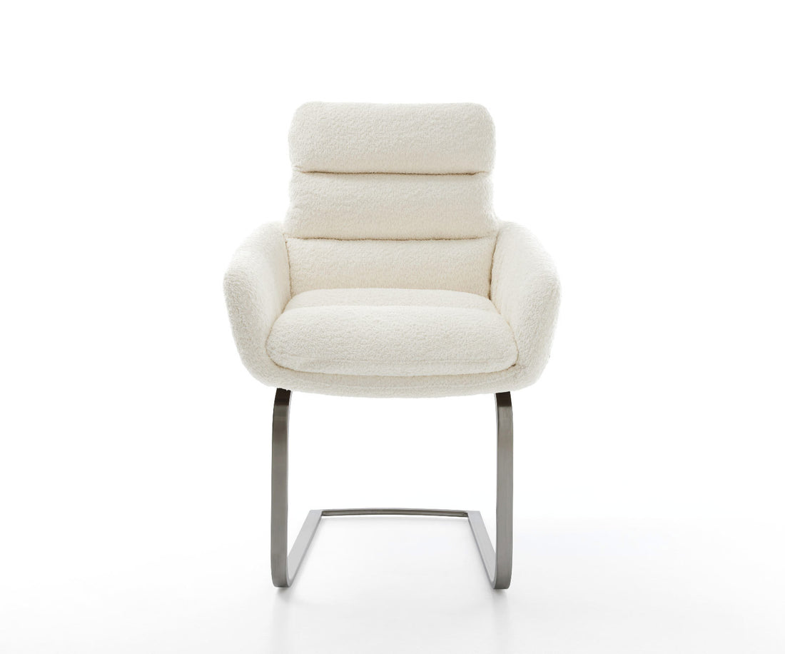 Dining Chair Abelia Bouclé White Cantilever Flat Base Graphite