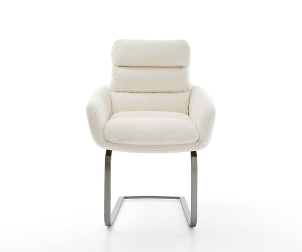 Dining Chair Abelia Bouclé White Cantilever Flat Base Graphite