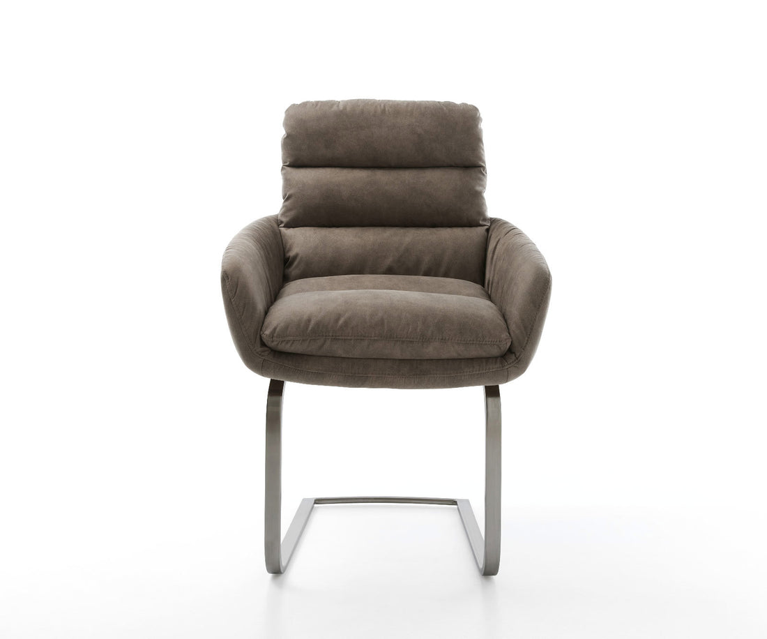 Dining Chair Abelia Microfiber Taupe Vintage Cantilever Flat Base Graphite