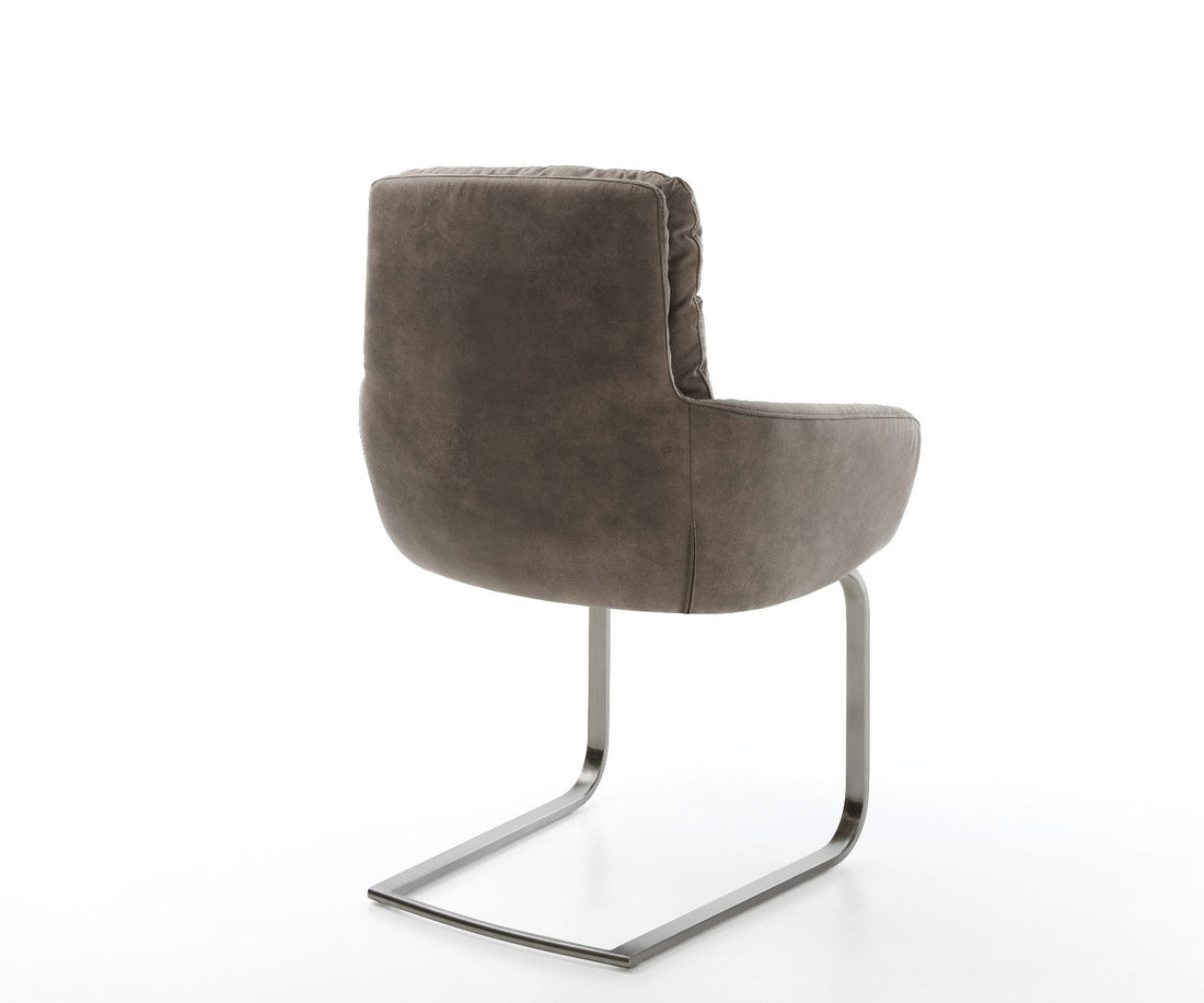 Dining Chair Abelia Microfiber Taupe Vintage Cantilever Flat Base Graphite