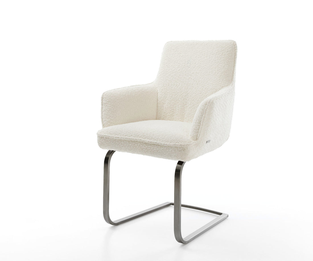 Dining Chair Heira Bouclé White Cantilever Flat Base Graphite Pocket Springs