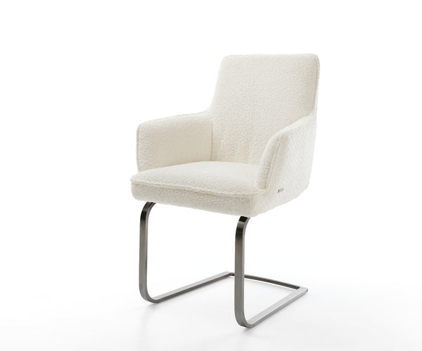 Dining Chair Heira Bouclé White Cantilever Flat Base Graphite Pocket Springs