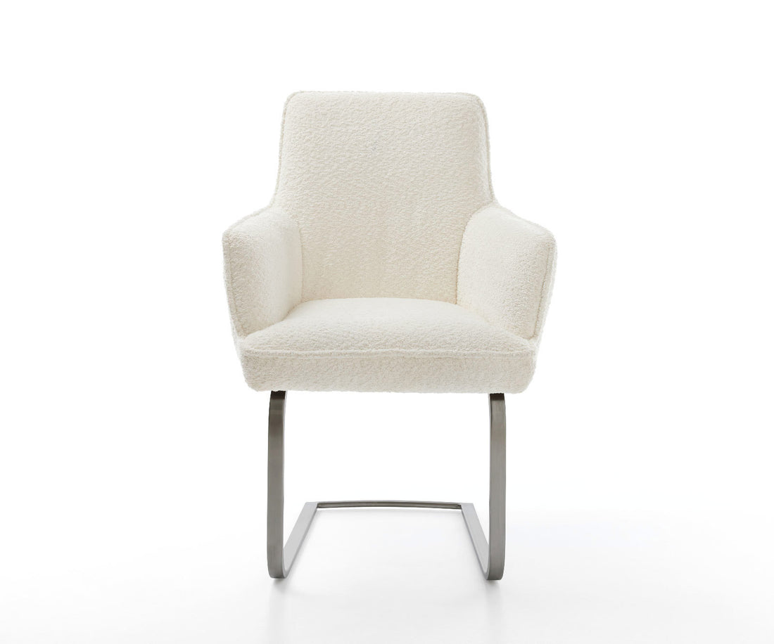 Dining Chair Heira Bouclé White Cantilever Flat Base Graphite Pocket Springs
