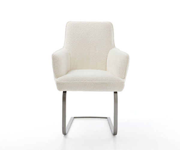 Dining Chair Heira Bouclé White Cantilever Flat Base Graphite Pocket Springs
