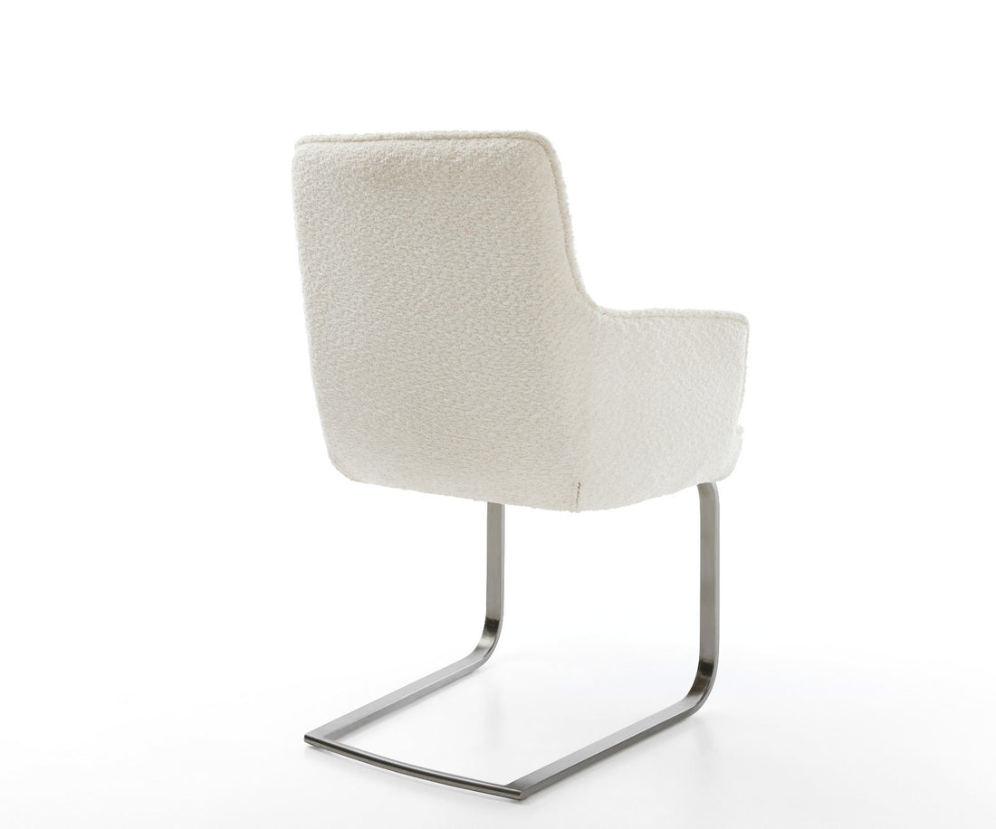 Dining Chair Heira Bouclé White Cantilever Flat Base Graphite Pocket Springs