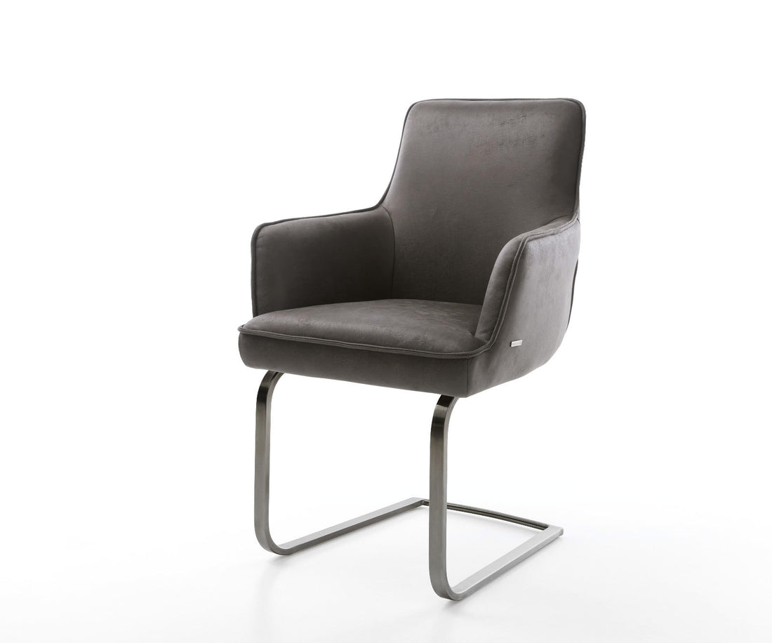 Dining Chair Heira Microfiber Anthracite Vintage Cantilever Flat Base Graphite Pocket Springs