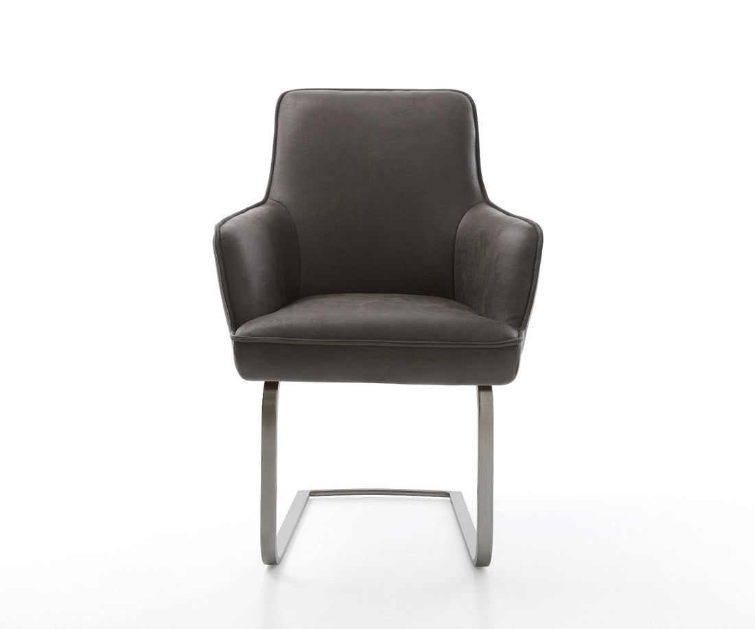 Dining Chair Heira Microfiber Anthracite Vintage Cantilever Flat Base Graphite Pocket Springs