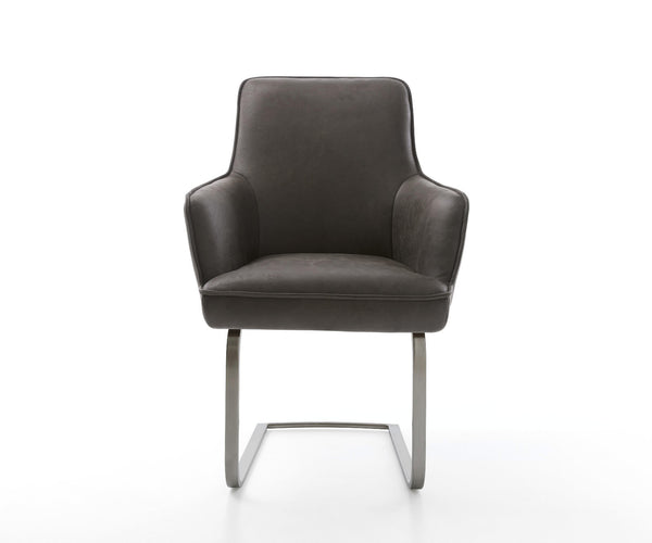 Dining Chair Heira Microfiber Anthracite Vintage Cantilever Flat Base Graphite Pocket Springs