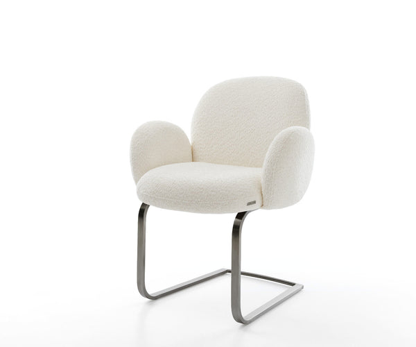 Dining Chair Nube Bouclé White Cantilever Flat Base Graphite Pocket Springs