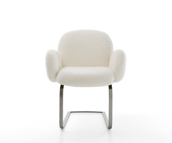 Dining Chair Nube Bouclé White Cantilever Flat Base Graphite Pocket Springs